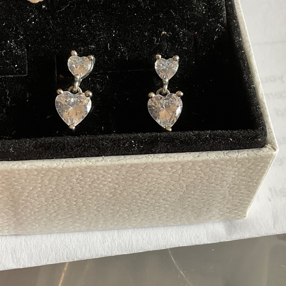 Pandora Double Heart Sparkling Stud Earrings - Picture 6 of 8